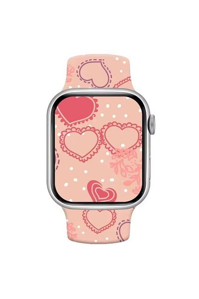 REDz Accessories Hearts Strap for Apple Watch, Animated Print, Sport and Adjustable, Silicone, Pink - 44/45/46/49 mm