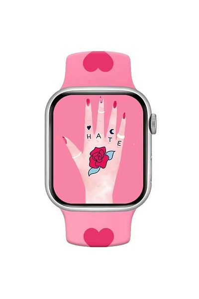 REDz Accessories Love You Strap for Apple Watch, Cartoon Print, Sport and Adjustable, Silicone, Pink - 38/40/41 mm