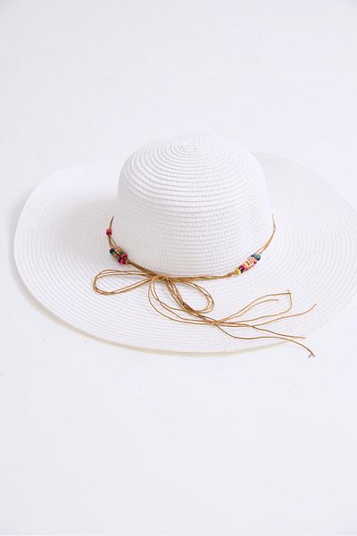 Raneel Kazançlı Alışveriş Bead Detailed Straw Women's Beach Pool Bag White