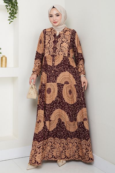 InStyle Mandala Pattern Burgundy Viscose Dress