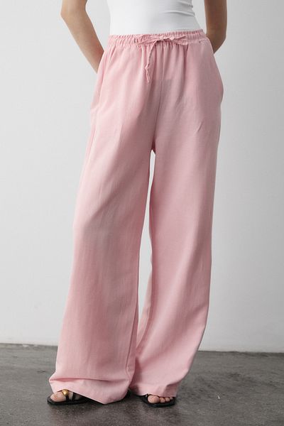 Laluvia Rosa Baumwoll-Leinen-Hose mit elastischem Bund – 3490