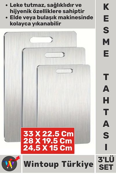 Wintoup Durable Healthy Hygienic Vegetable Fruit Meat Stain Resistant Easy to Clean Steel Cutting Board Set of 3