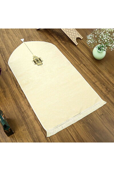 İkranur Mahya Lüks Astarlı Biyeli Şönil Seccade İsimli Krem (66X125cm) 565 gr