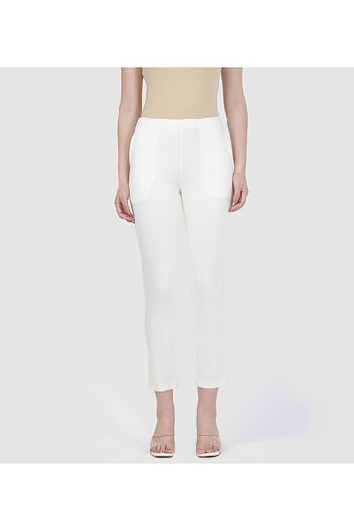 Go Colors Women's Solid White Mid Rise Premium Kurti Pant
