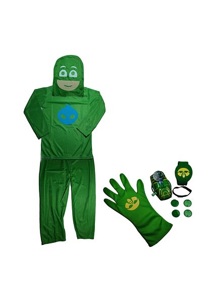Depox Heroes in Pyjamas costume set - Shopper-Greg - size S and glove with launcher,3-5 years, 100-110 cm