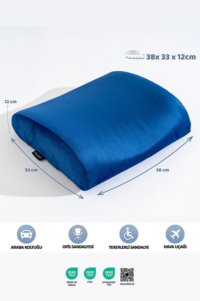 VİSCOTEX Visco Orthopedic Lumbar Support Pillow, Office, Car, Chair, Seat, Back Pillow Cushion, 38X33X12 cm