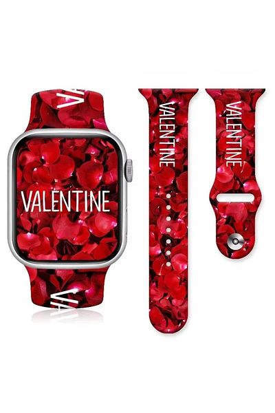 REDz Accessories Valentine Strap for Apple Watch, Cartoon Print, Sport and Adjustable, Silicone, Red - 38/40/41 mm