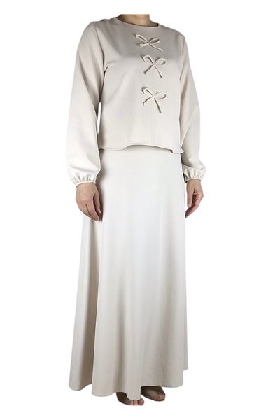 ECE GİYİM Women's Sports Front Ribbon Model Kolağzi Elastic Skirt Side Zippered Skirt Mevlana Model Double Set