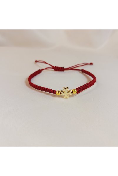 Crystal Atelier Handmade Macrame Bracelet with Burgundy Gold Cross Figure – Adjustable Unisex Luck and Protection Bracelet