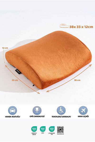 VİSCOTEX Visco Orthopedic Lumbar Support Pillow, Office, Car, Chair, Seat, Back Pillow Cushion, 38X33X12 cm