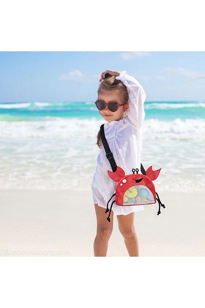 GlassySKY Children's Beach Toy Bag with Mesh Zipper and Crab Figure, Beach Toy, Holiday Sea Beach Bag