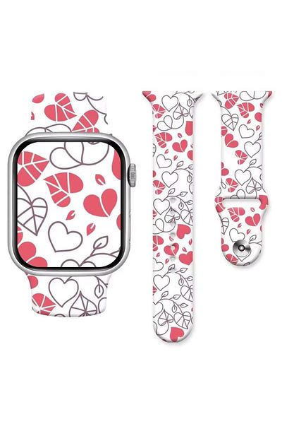 REDz Accessories Love Hearts Strap for Apple Watch, Cartoon Print, Sport, Silicone, White - 38/40/41 mm