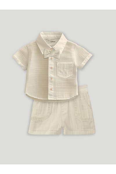 luay ® 100% Linen Shirt & Pant for Kids | Stylish Short-Sleeve Shirt & Comfy Shorts -offWhite (9-12M)