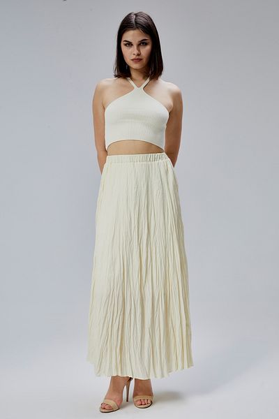 Bolivente Yellow Crinkle Voile Skirt with Elastic Waist