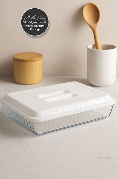 Anadolu Saray 1 Piece Rectangular Compatible Plastic Pyrex Lid Durable Freshness Preserving Convenient to Carry Pyrex Lid