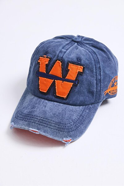 Raneel Kazançlı Alışveriş Denim Washed W Embroidered Hat Navy Blue