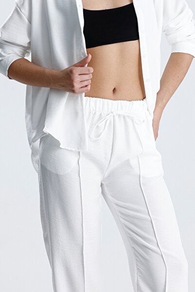 Sienza Women's Flam Linen Trousers – Elastic High Waist Relaxed Cut Summer Oversize