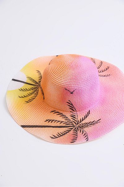 Raneel Kazançlı Alışveriş Large Brim Colorful Straw Women's Hat Pink