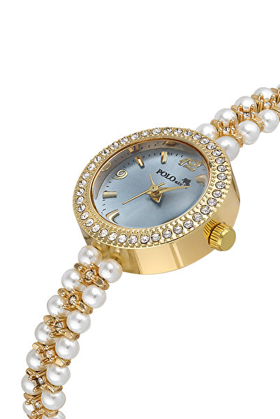 Polo Air ساعة يد نسائية من اللؤلؤ الحجري باللون الأبيض والذهبي والأزرق اللون ...