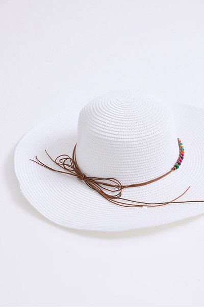 Raneel Kazançlı Alışveriş Women's Straw Beach Hat with Accessories White