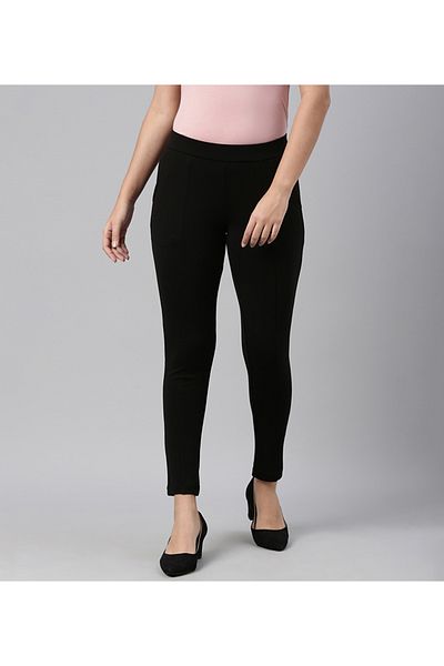 Go Colors Women's Black Viscose Stretch Ponte Pants