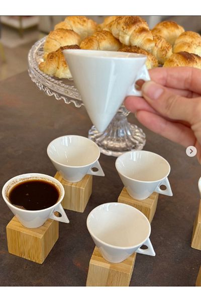 ARVALE 1 Piece Porcelain Bamboo Stand Coffee Cup Set |   Modern Design