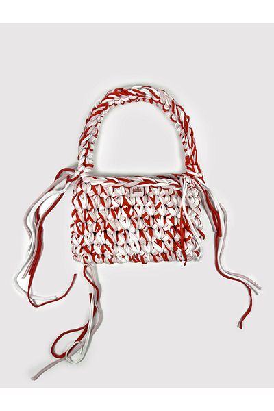 Galia Tasarım Candy Stripe – Hand Knitted Shoulder Bag (Red & White Shades)