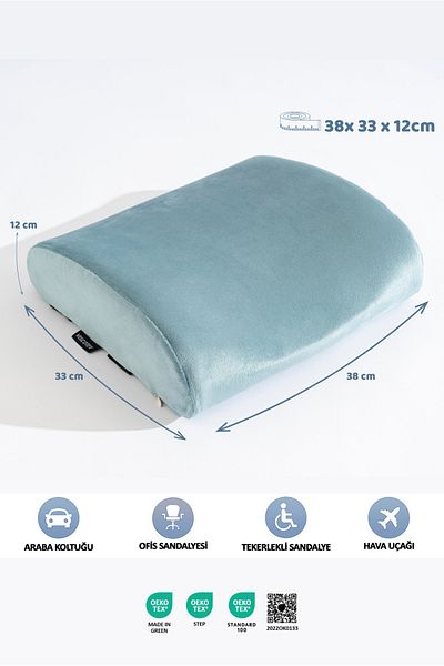 VİSCOTEX Visco Orthopedic Lumbar Support Pillow, Office, Car, Chair, Seat, Back Pillow Cushion, 38X33X12 cm