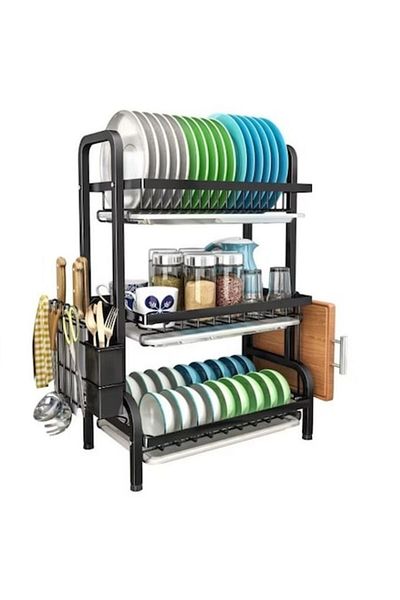 coshop Scurgator pentru vase si tacamuri cu picurator, 3 niveluri, Metal, Negru mat