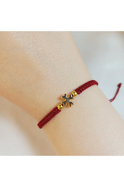 Crystal Atelier Handmade Macrame Bracelet with Burgundy Gold Cross Figure – Adjustable Unisex Luck and Protection Bracelet