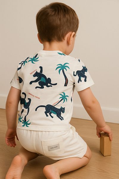 2kids2mom Tropical Animal Patterned Tshirt and Shorts Bottom Top Boy's Set