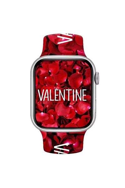 REDz Accessories Valentine Strap for Apple Watch, Cartoon Print, Sport and Adjustable, Silicone, Red - 38/40/41 mm