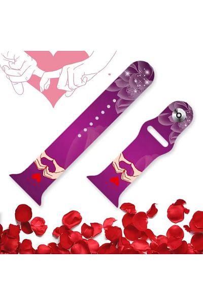 REDz Accessories Love Heart Strap for Apple Watch, Cartoon Print, Sport, Silicone, Purple - 38/40/41 mm
