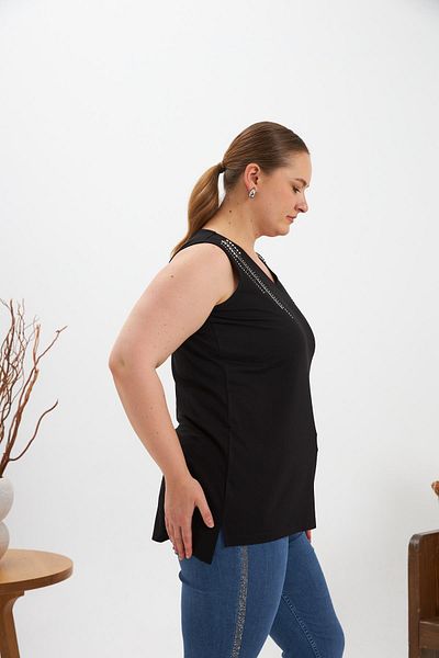 RMG Stone Detailed Plus Size Tank Top Black