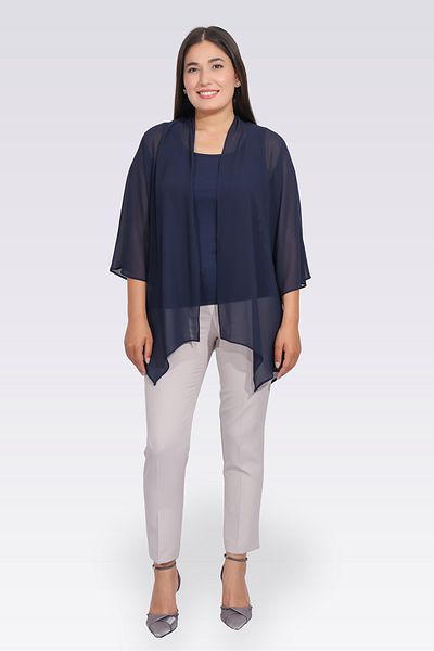 TOLGA SARAÇOĞLU 10973 Dark Blue Casual Cut Chifon Tunic