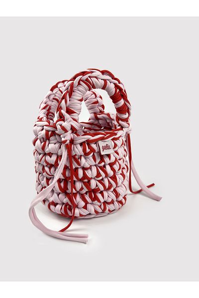 Galia Tasarım Candy Swirl Bucket – Πλεκτή στο χέρι μίνι τσάντα (Κόκκινο & Ροζ)
