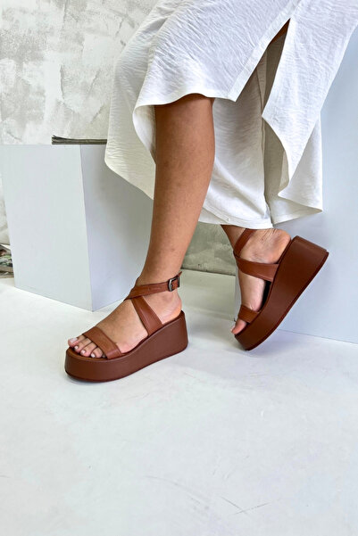 inizio Tan Skin Wedge Heel Women's Sandals V4222