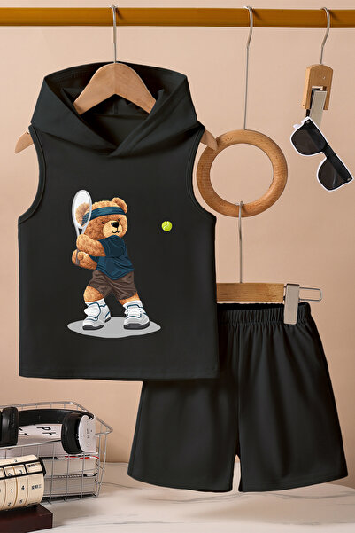 TARZ STİL Tricou cu glugă Tenis Player Bear cu imprimeu cu bretele groase Pantaloni scurți 11008