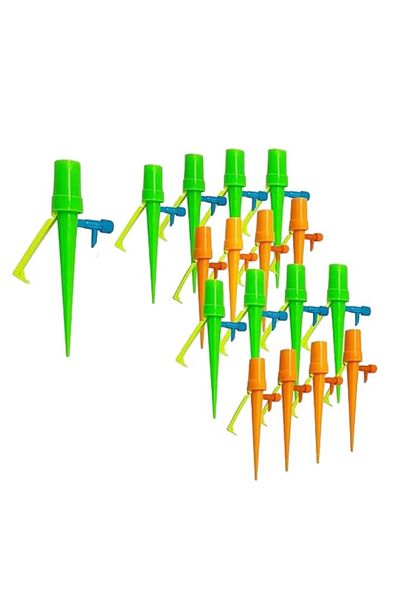 QILUCKY Set of 16 Qilucky automatic plant drippers, plastic, green/orange, 16.5 x 3.6 x 2 cm