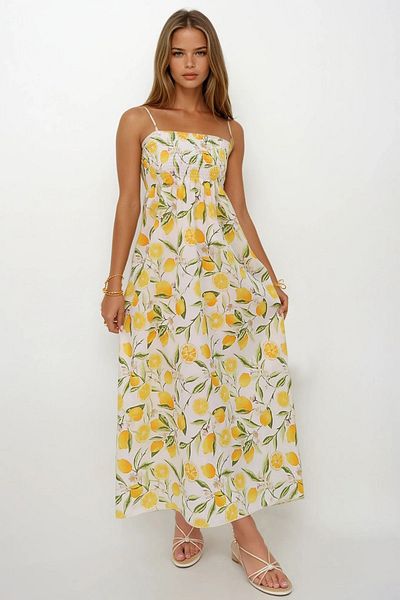 VAGGON Floral Patterned Midi Dress with Rope Strap