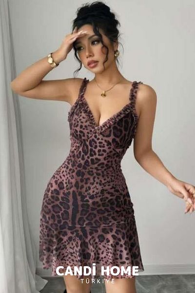 HOBİ CONDİ New Premium Special Series Trend Model Design Wonder Patterned Strap Mini Stylish Elegant Club Evening Dress