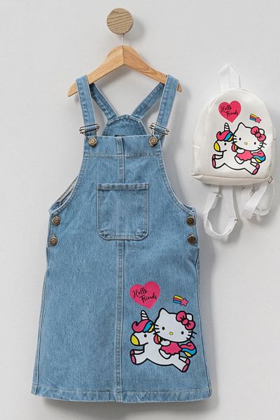 Minik Dolap Φόρεμα Hello Kitty & Unicorn με μοτίβο για κορίτσια τζιν Gilet με τσάντα