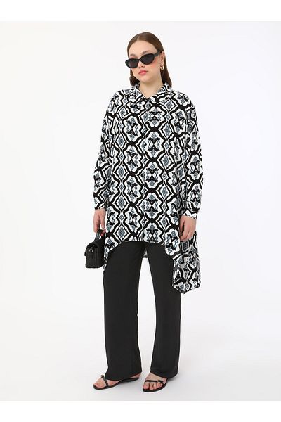 ALİA Plus Size Tunic - Black - White - Alia