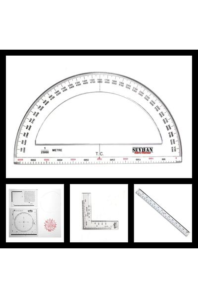 Seyhan Askeri Malzeme Map Measurement Ruler Set -Full Set - D Ruler, L Ruler, Drawing Material, Scale Straight Ruler, Aske