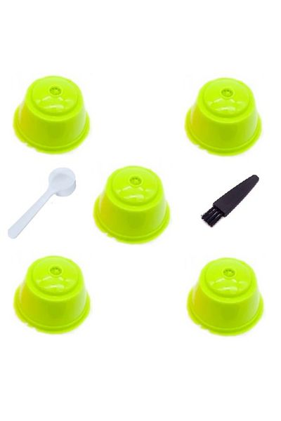 motor starter Set of 5 coffee capsules, reusable, refillable, Dolce Gusto compatible, light green, with brush