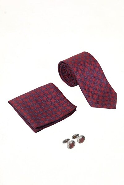 Brianze Бордо с мотив вратовръзка кърпичка и копче за ръкава подаръчен комплект