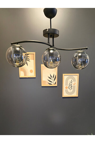 Luzarana Galaksi Modern Tasarım Siyah 3'li Füme Camlı Metal Gövde Avize | Salon, Yatak Odası ve Mutfak İçin
