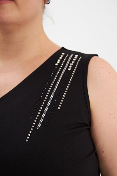 RMG Stone Detailed Plus Size Tank Top Black