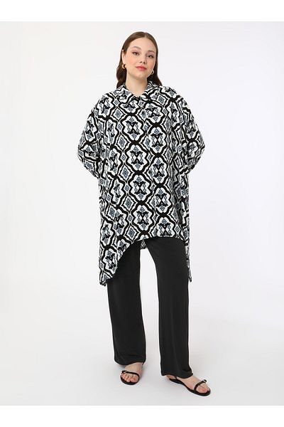 ALİA Plus Size Tunic - Black - White - Alia
