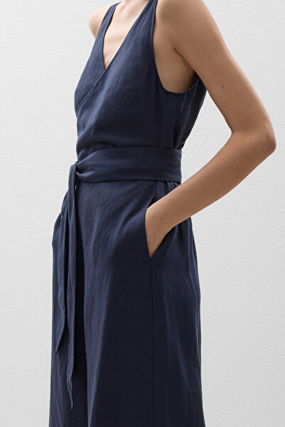 Oysho Long wrap tie jumpsuit with linen